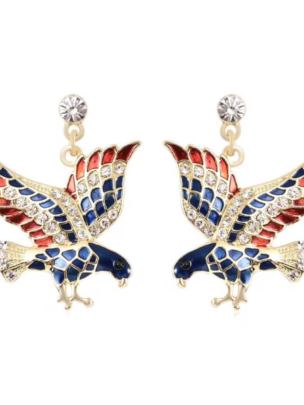 Black and White Austrian Crystal and Enameled Eagle Earrings in Goldtone NWOT